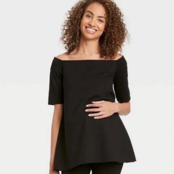 Nines by Hatch Maternity Black Off Shoulder Top XXL - Picture 1 of 5